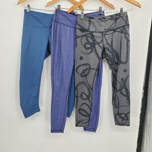 ◇ Prana & Eleven Set of Three Crop Workout Leggings  Blue Purple Gray Size Small